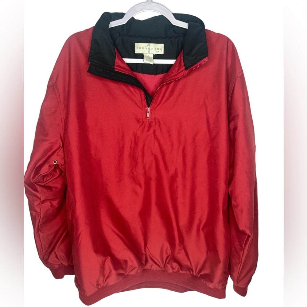 Men's Golf Quarter Zip Red Pullover Lightweight Jacket Size L